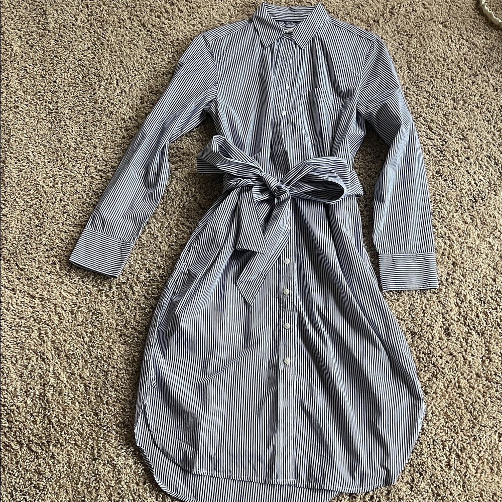 J. Crew Navy and White Striped Long Sleeve Dress
